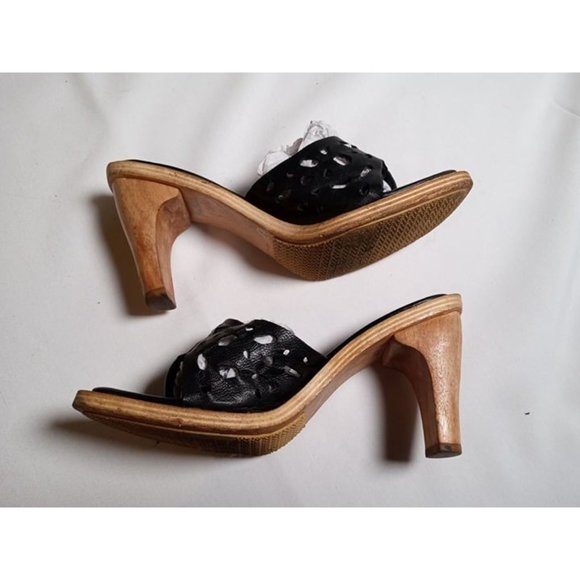Vintage BCBG Wood and Leather Sandal Heels Size EU 37 (US 7B)‎ - Picture 2 of 9